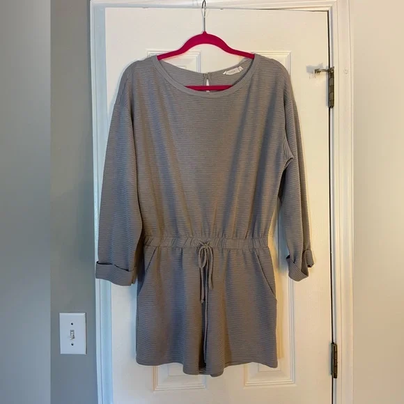 Gray Ribbed Drawstring Jumpsuit - Picture 1 of 1